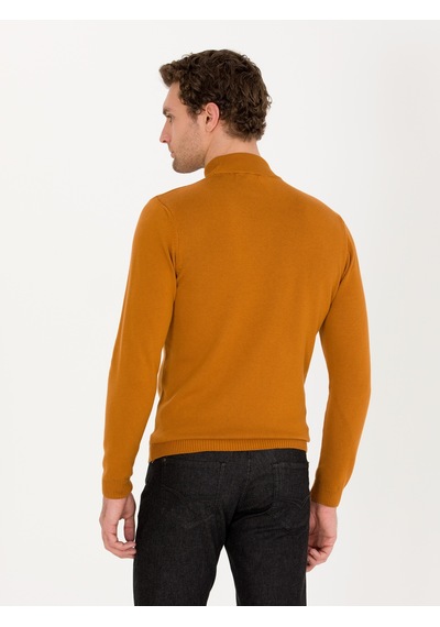 Cacharel Tarçın Slim Fit Pamuk Karışımlı Yarım Balıkçı Basic Triko Kazak Turuncu