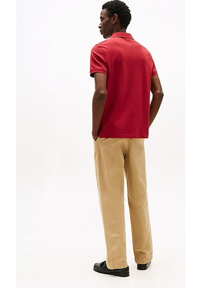 Tommy Hilfiger Erkek Dokuma Polo Yaka Kısa Kol Günlük Kırmızı T-shirt-15569 Regatta Red