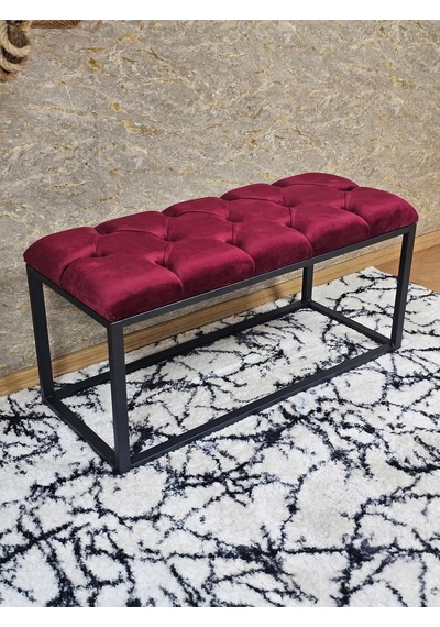 Zafir Siyah Boyalı Diktörtgen 100 Cm X 40 Cm Oturak Puf - Bench - Makyaj Oturağı - Oturak Bordo