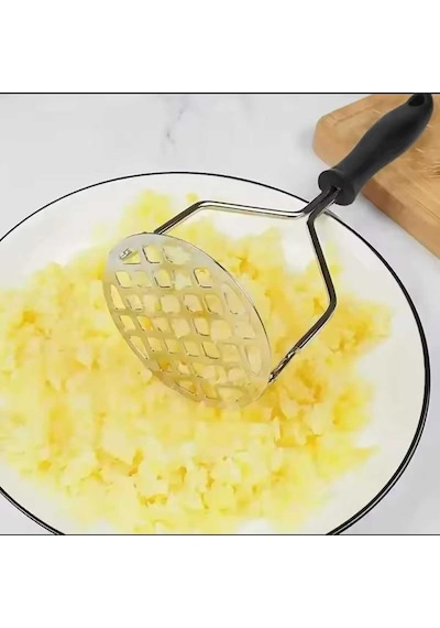 Pratik Renkli Saplı Patates Ezeceği Metal Patates Ezici Plastik