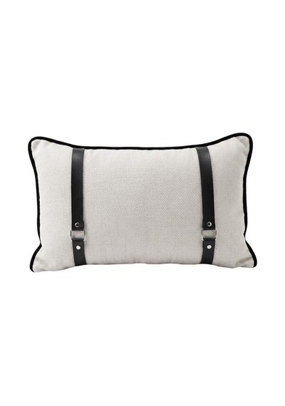 "bau Strap" Deri Kemerli Kırlent Kılıfı - 30x50 Beyaz - Siyah