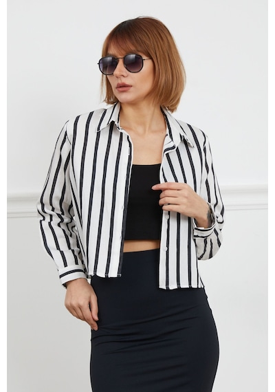Dparis Çizgili Crop Gömlek