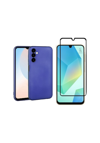 Samsung Galaxy Uyumlu A16 İle Telefon Kılıfı Ve 5d Tam Kaplayan Cam Ekran Koruyucu Saks Mavi