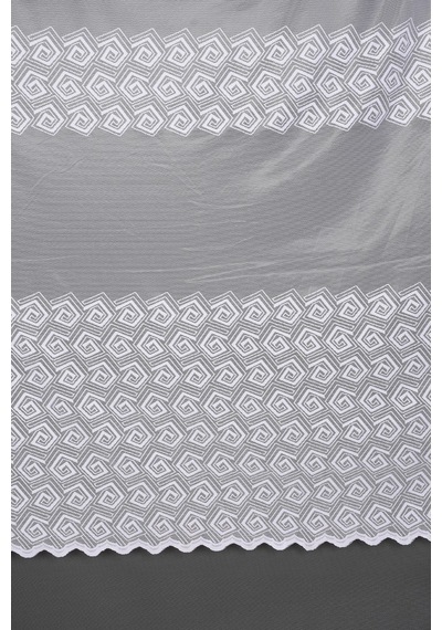Geometrik Beyaz Dikilmiş Pileli Fon Perde 300x260 Cm