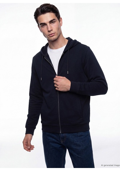 Lcwaıkıkı Classic Lacivert Kapüşonlu Erkek Fermuarlı Sweatshirt