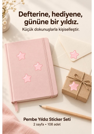 Pembe Yıldız Sticker Seti 108 Adet 2 Sayfa Dekoratif Yıldız Etiket Çok Renkli