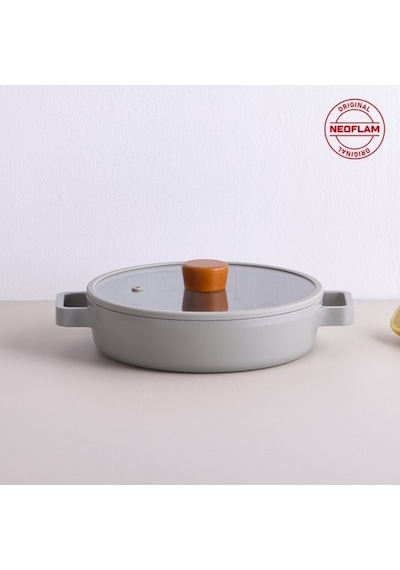 Neoflam Fika Cam Kapaklı Alüminyum Sahan 22cm Gri