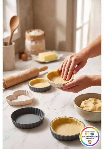Silikon Mini Tart Kalıbı 6'lı Set Kalp Yuvarlak Tartolet Kalıbı Platinum Silikon 12 Cm Çok Renkli