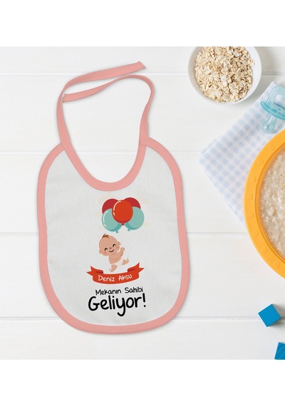 BK Kids Kişiye Özel Pembe Bebek Mama Önlüğü - Model 69 Pembe