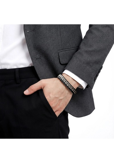Moncuk Design Çift Zincir Çelik Ve Deri Bileklik 33514b2d2 Çok Renkli