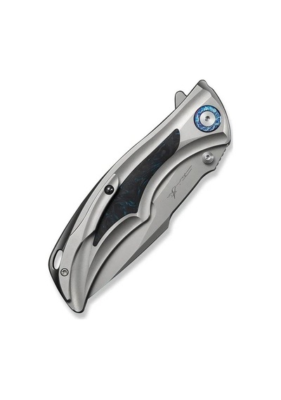 We Knife Tighe Down Gray Titanium Integral Handle With Black & Blue Carbon Fiber Inlay Stonewashed Bohler M390 Blade Drop Point Kamp Çakı Gri We Knife Tighe Down Gray Titanium Integral Handle With Black & Blue Carbon Fiber Inlay Stonewashed Bohler M390 Blade Drop Point Kamp Çakı Gri