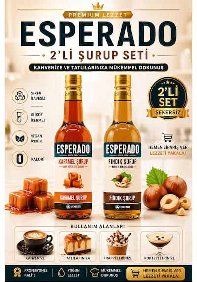 Şekersiz -sugar Free Karamel- Fındık Aromalı Kahve Şurubu 750 Ml 2 Adet - Barista Serisi Diğer