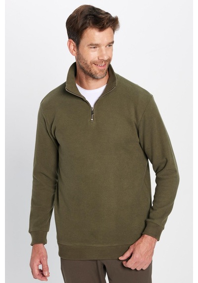 Tudors Unisex Relax Fit Rahat Kesim Pamuklu Yarım Fermuarlı Haki Dik Yaka Sweatshirt-31976 Haki Tudors Unisex Relax Fit Rahat Kesim Pamuklu Yarım Fermuarlı Haki Dik Yaka Sweatshirt-31976 Haki