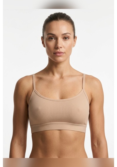 Mataş Kadın İnce İp Askılı Pedli Fitilli Pamuklu Büstiyer Crop Bralette Bej