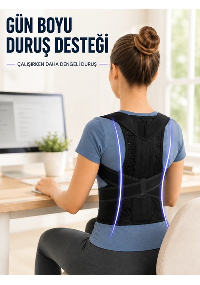 Dik Durmaya Yardımcı Sırt Korsesi Nefes Alan Fileli Ayarlanabilir Bel Ve Omuz Desteği