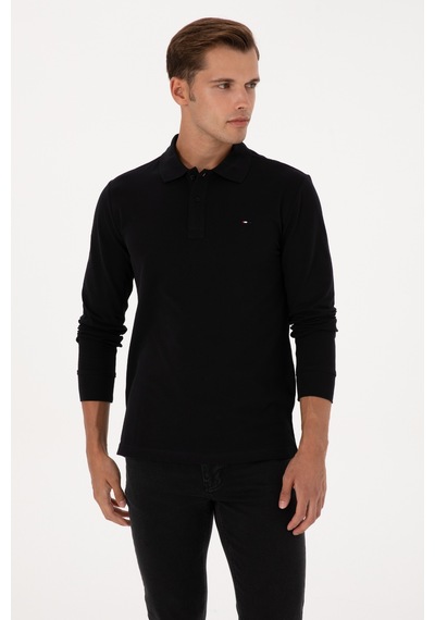 U.S. Polo Assn. Erkek Regular Fit Polo Yaka Siyah Basic Sweatshirt 50315941-VR046