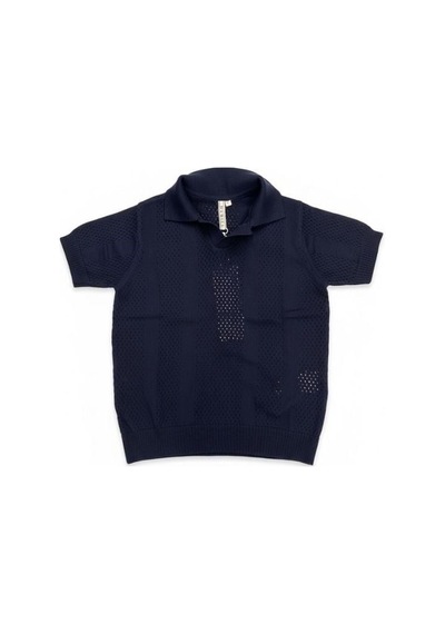 Zekids Erkek Çocuk İnce Triko Yakalı Tasarım T-shirt-17167 Lacivert