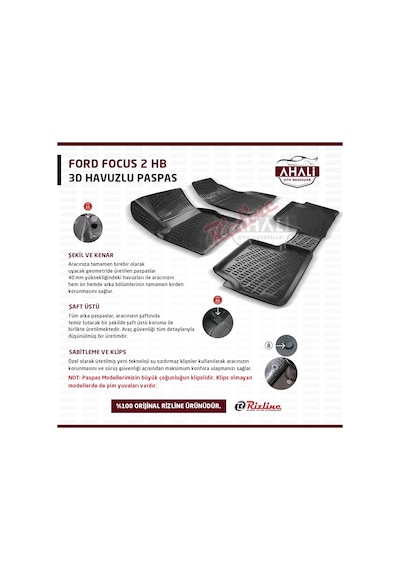 Rizline Ford Focus 2 Hb 2005-2010 3D Havuzlu Paspas