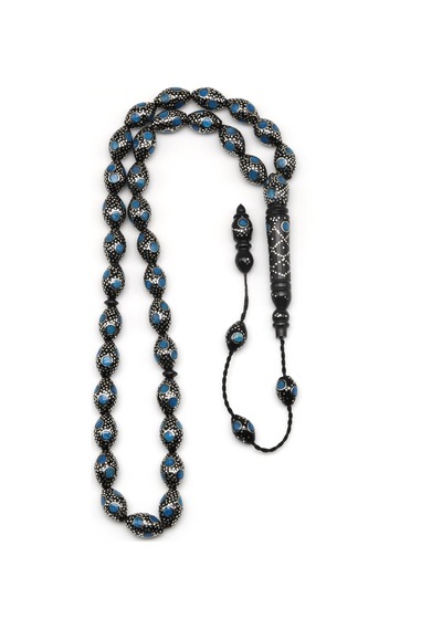 Gümüş İşlemeli Kuka Tesbih 8 X 12 Mm Arpa Kesim