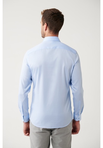 Avva Erkek Mavi Gömlek Klasik Yaka %100 Pamuk Saten Slim Fit Dar Kesim  B002006 Mavi