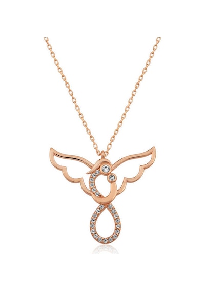 925 Ayar Gümüş Rose Altın Kaplama Kaplama Kaplama Melek Anne Ve Çocuk Bayan Kolye Rose Gold