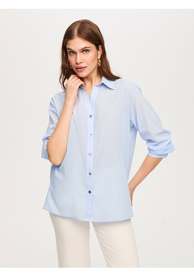 Faik Sönmez Beli Toplanabilir Detaylı Keten Görünümlü Tunik S26tnk017 Us26tnk01721 Mavi