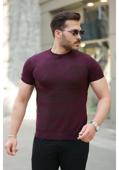 Erkek Bisiklet Yaka Kısa Kollu Tişört Bordo