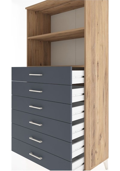 Hyperion Dolap 2 Raflı 6 Çekmeceli 88x44x182 Çam-antrasit Atlas Çam