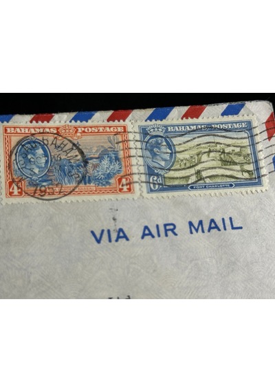 İngiliz Sömürge Uçak Postası Air Mail 1952 Yılında Bahama'lardan İngiltereye Postalanmış 4d Ve 6d Cent Pullu