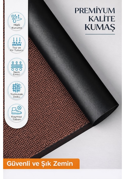 Nem Alıcı Kapı Önü Paspası 60x40 Cm %100 Polipropilen Pvc Kaymaz Taban İç & Dış Mekân Kahverengi