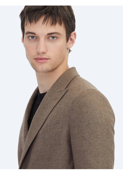 Kip Kahverengi Modern Fit Yün Karışımlı Ceket Kahverengi