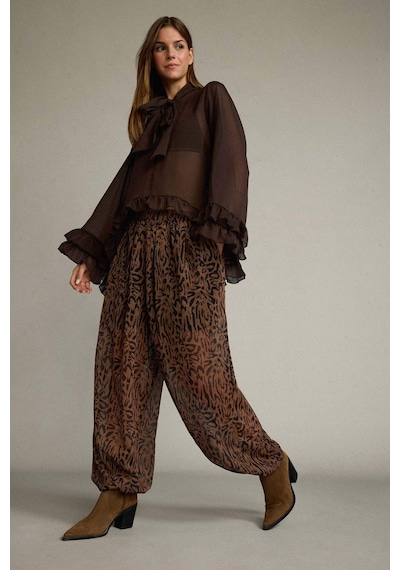 Defacto Relax Fit Normal Bel Leopar Desenli Şifon Pantolon G5653ax25wnbn306 Kahve-bn306