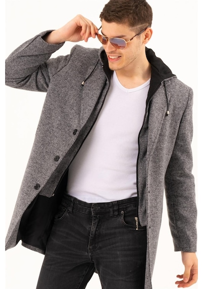 Plt8376 Dewberry Erkek Palto-Desenli Gri-Desenli Gri