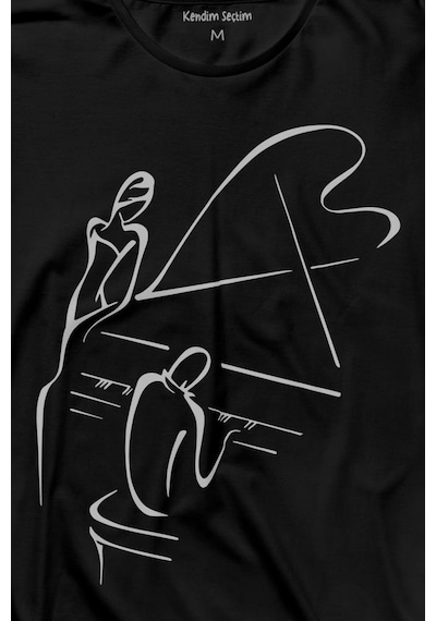 Piyano Başında Romantik Müzik Aşkı Müzikal Aşıkları Uzun Kollu Tişört Baskılı T-shirt 001