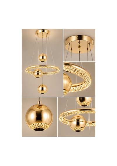 Modern Premium Gold Halka 3 Renkli Ledli Sarkıt Avizesi Salon Mutfak Çocuk Odası Şık Modelleri 84w Beyaz