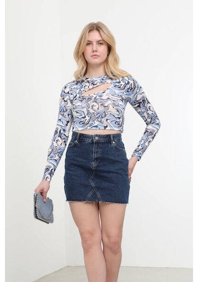 Pencere Detaylı Jakarlı Crop Top 001