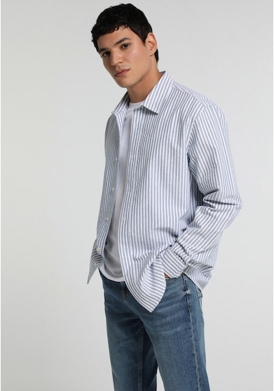 Colin's Colins Regular Fit Shirt Neck Çizgili Erkek Mavi Uzun Kol Gömlek Cl1082021 Q1.v1 Ble
