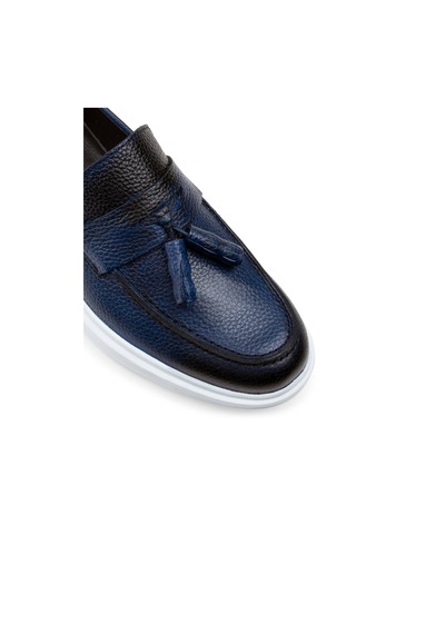 Deery Hakiki Deri Mavi Comfort Püsküllü Erkek Loafer - 01587mmvıp06 Mavi