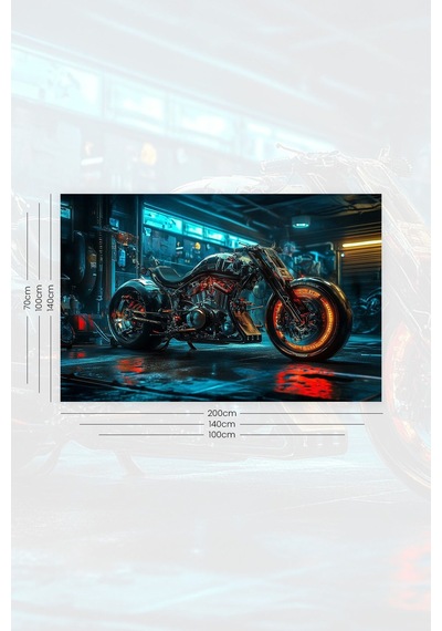 Neon Işıklı Motosiklet Desenli Duvar Halısı Duvar Örtüsü Tapestry Süet Dokulu Kumaş