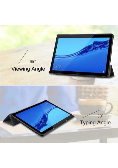 Huawei Mediapad T5 10 Standlı Mıknatıslı Ultra Ince Deri Kılıf-Siyah