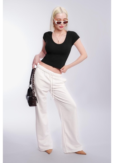 Siyah V Yaka Basic Kadın Tişört Mg2450