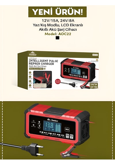 24v/8a 12v/15a Akıllı Akü Şarj Ve Onarım Cihazı Yaz Kış Modlu Lcd Ekranlı Start Stop