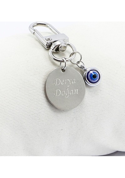 İsimli Kişiye Özel Nazar Boncuklu Metal Klipsli Cüzdan Süsü Charm