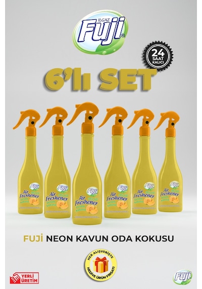 Melon Oda Spreyi 400 Ml - 6'lı Eko Paket Air Freshener Neon Kavun Oda Kokusu Kavun