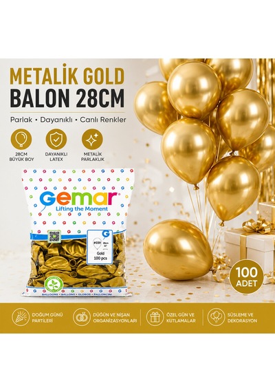 Gm-110-39 Metalik - Altın Balon 11&amp Apos &amp Apos - 28cm - 100 Parça 5691 256