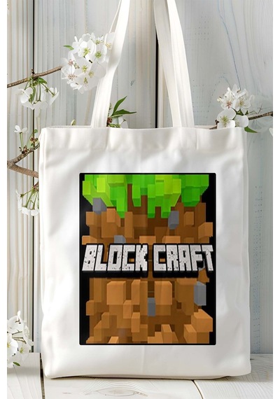 Art Hediye Block Craft Mobil Oyun Baskılı Bez Çanta Omuz Çantası Çift Tafaflı Baskı Kişiye Özel 1 Çok Renkli