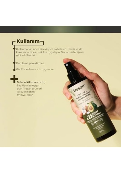 Hindistan Cevizi &amp Avokado Onarıcı Çift Fazlı Durulanmayan Sıvı Saç Kremi Isı Korumalı 250 Ml
