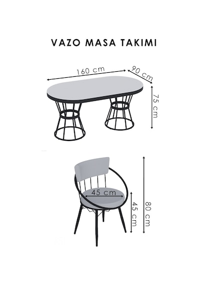 Turkuaz Mutfak Masası Takımı 6-8 Kişilik 90 160 Düz Beyaz Siyah