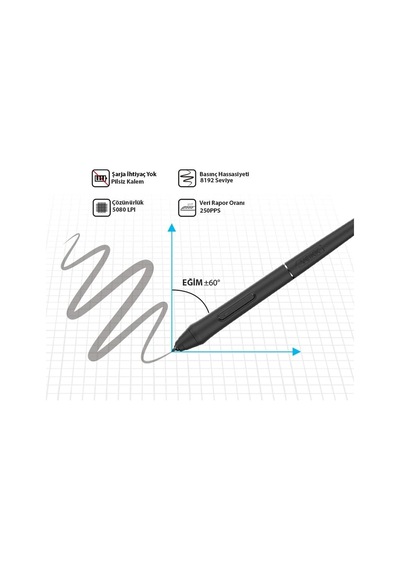 Lexroo Vk640 Ve Vk1200 Grafik Tabletler Için 8192l Pilsiz Kalem-p05 Standart
