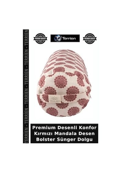 Premium Desenli Konfor Kırmızı Mandala Desen Bolster Sünger Dolgu